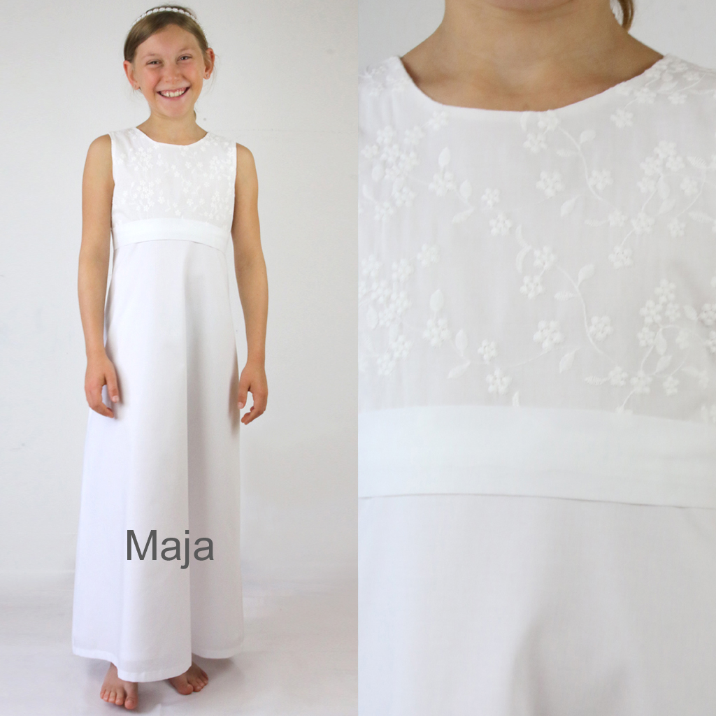 natürliches langes Kommunionskleid aus Baumwolle, das später auch als Sommerkleid getragen werden kann