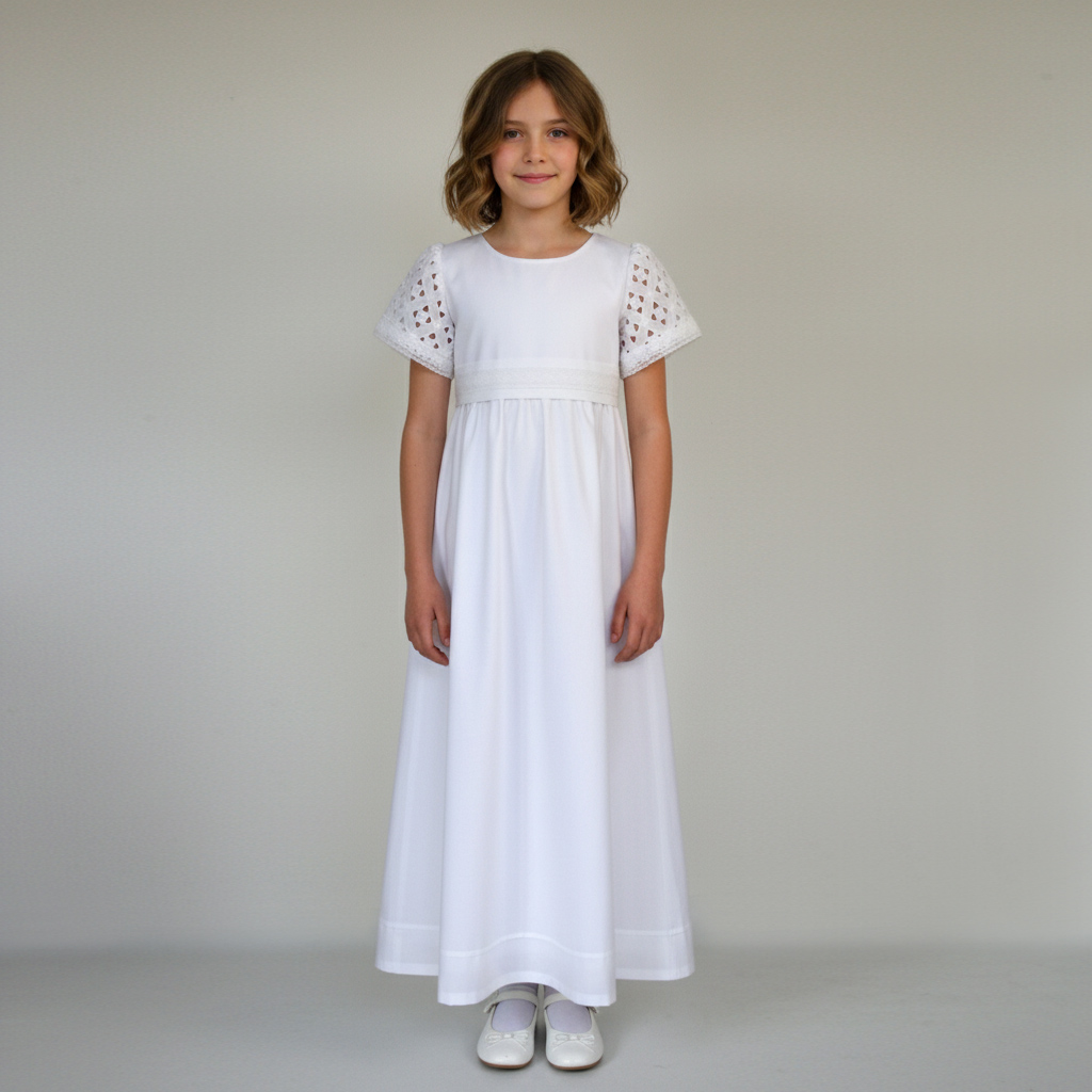 weißes Baumwollkleid für Mädchen für die Kommunion2026