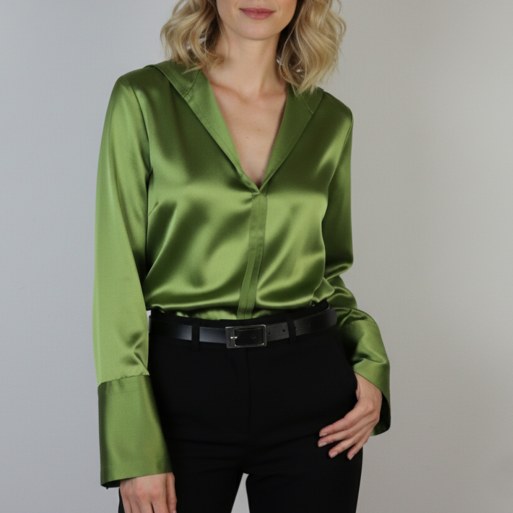 eine grüne schimmernde Bluse