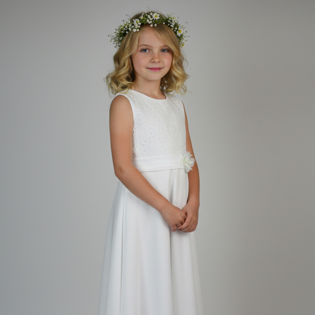 leichtes Kommunionkleid kurz auch als Blumenmädchenkleid