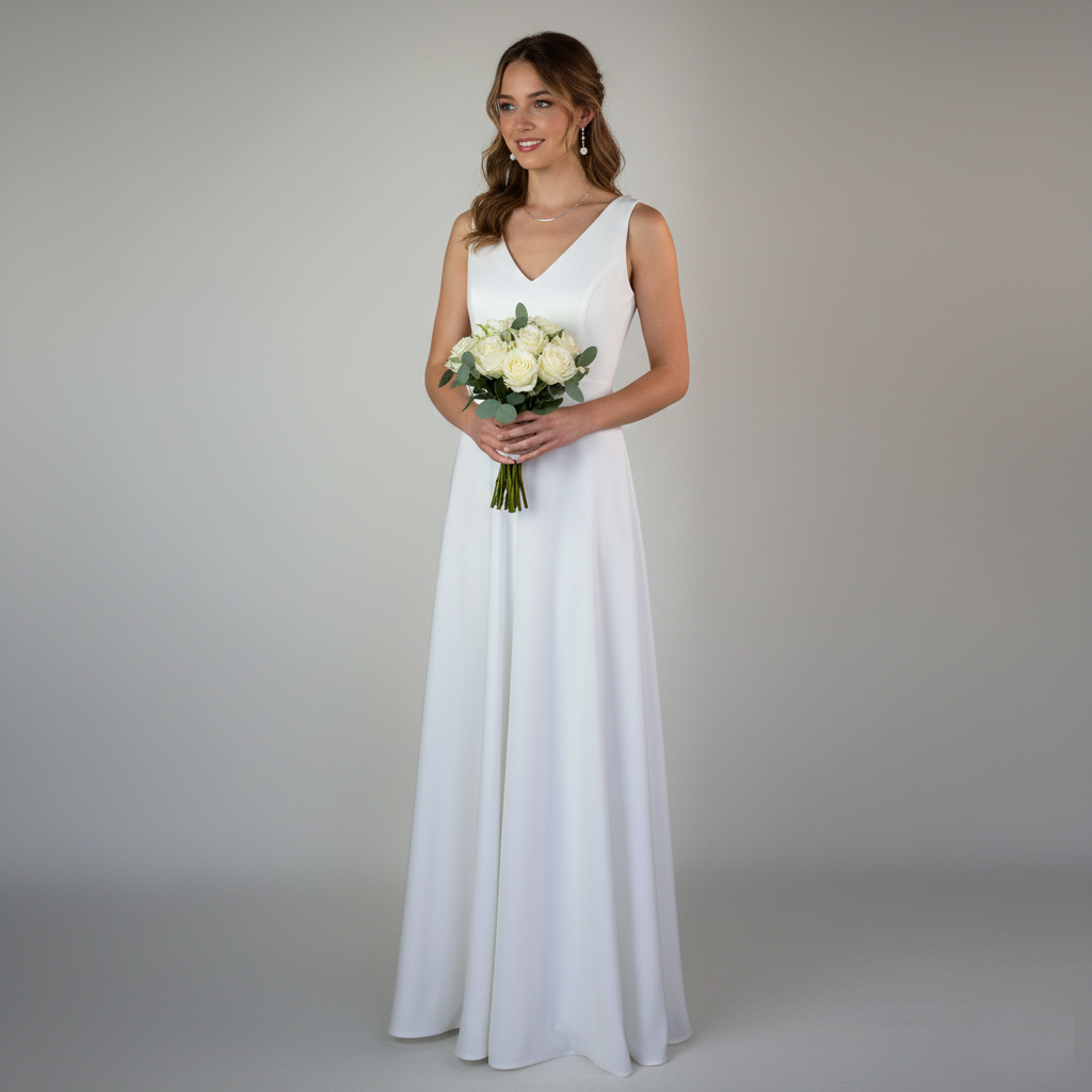 minimalistisches Hochzeitskleid als Ausgangsmodell für dein persönliches Brautkleid